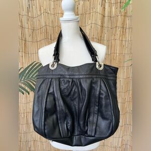 B. Makowsky black silver hardware leather shoulder bag